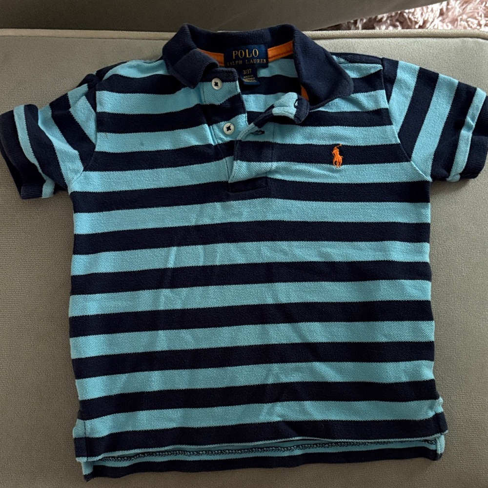 Polo by Ralph Lauren Kids Aqua and Navy Striped Polo